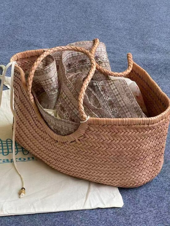 Dragon Diffusion Woven Leather Tote Tan Large Basket Bag 49cm Handcrafted - Picture 2 of 5